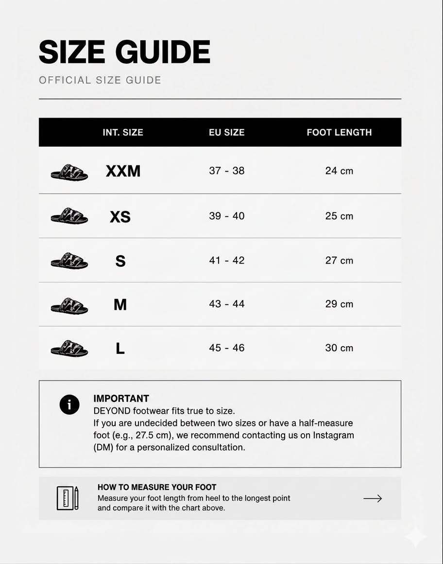 DEYOND size guide